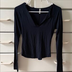 NWT. Intimately Free People Black Long-Sleeve V-Neck Women's Top